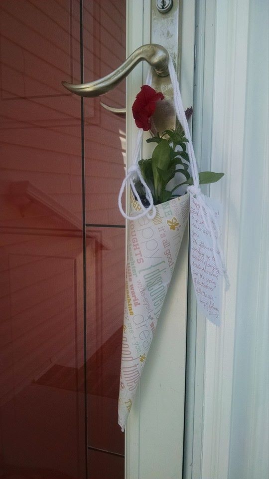 May Day Basket hanging on neighbor's door